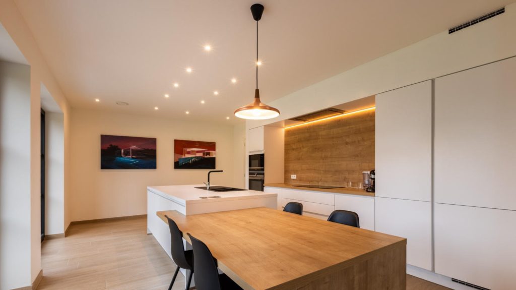 keuken met eiland fermacell wanden plafond houtskeletbouw houtskelet